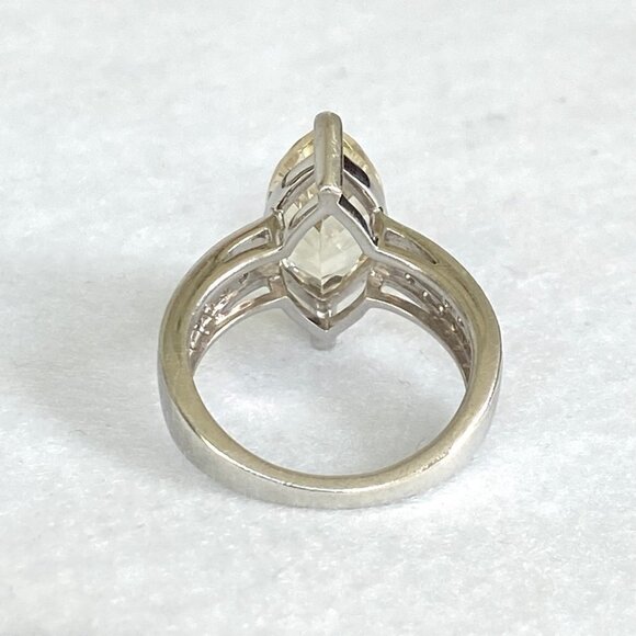 Sterling Silver 925 BBJ Marquise Faceted Yellow CZ & Clear Spinel Accent Ring - Picture 7 of 16